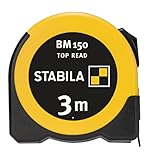 STABILA Taschenbandmaß BM 150, 3 m, Maßband mit metrischer Skala, Sichtfenster für...