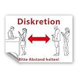 Aufkleber Diskretion - Bitte Abstand halten! Warnhinweis UV-beständig & wasserfestes PVC - 300x195...