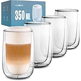 Cosumy 4er Set Latte Macchiato Gläser Doppelwandig 350ml - Hält Getränke länger warm/kalt -...