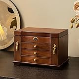 Abschließbarer Schmuckorganizer mit Spiegel, 4 Ebenen und 2 Seitentüren, Aufbewahrungsbox aus Holz...