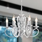 Riohan Kronleuchter Vintage, Kronleuchter im Traditionellen Landhausstil Weiß Kerze Schmiedeeisen,...