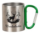 2 Stück Outdoorbecher mit Karabiner grün Metall 200ml Wanderbecher Tasse Camping Outdoor