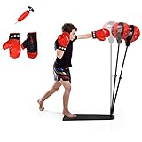 GYMAX Punchingball 85-130 cm höhenverstellbar, Box Set mit Boxhandschuhen & Handpumpe, Boxstand mit...