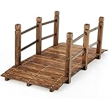 COSTWAY Holzbrücke Gartenbrücke, Teichbrücke mit Geländern, Zierbrücke bis 180 kg belastbar,...