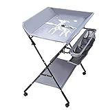 Baby Klappbarer Wickeltisch, Portable Wickeltisch mit Rollen, Höhenverstellbar Wickelkombi mit...