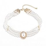 Aleasha Perlenkette Damen Mehrreihige Perlenkette Weiß Dreireihige Perlenkette 3 reihig Gold Choker...