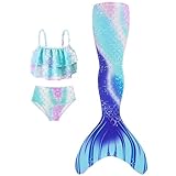 𝐌eerjungfrauenflosse Mädchen 3-Teilig Schwimmen Badeanzug Kinder 𝐌eerjung𝐟rau Flosse...