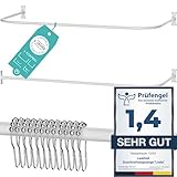 Duschvorhangstange L Form & Duschstange U Form 4 in 1 System inkl. 12 Ringe - Stabile Winkelstange...