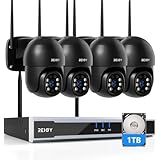REIGY 8MP WLAN Überwachungskamera Aussen Set mit 4xPT Kamera, Funk 16CH NVR Überwachungssystem,...