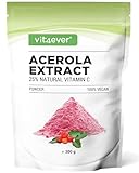 Acerola Pulver - 300 g (6,6 Monate Vorrat) - Natürliches Vitamin C - 200 Tagesportionen mit 1500 mg...