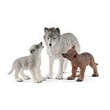 schleich WILD LIFE 42472 3-Teiliges Wolfsmutter und Wolfswelpen Tierfiguren Set zum Fantasievollen...