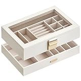 SONGMICS Schmuckkästchen 2 Ebenen, Schmucktablett stapelbar, Schmuckkasten groß, Schmuckbox mit...