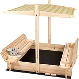 für Dich NEU: needs&wants® Sandkasten aus Holz mit Dach, Abdeckung, Sitzbänke u. Boden könnte...