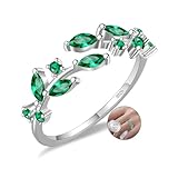 HEEYA Ring Sterling Silber 925 Ringe für Damen Blatt Zweig Ring mit 5A Grün Zirkonia Offen...