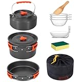 Yesaler Camping Kochgeschirr Set Outdoor Geschirr Set mit Camping Topf Bratpfanne Teekannen für...