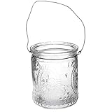 6 x Windlichter aus Glas zum Hängen mit Henkel H 7 cm -Teelichtgläser klar im Vintage Look -...