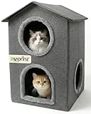 zooprinz katzenhöhle cat cave – kuschelhöhle für Katzen & große Katze, warmes katzenbett beige...