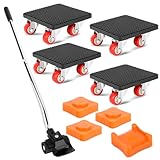 9-Teiliges Möbel Transportroller Set, Schwerlast Möbelheber mit 630mm Verlängerungsstange, 4...
