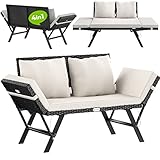 Casaria® Polyrattan Gartenbank mit Liegefunktion Auflage Kissen Verstellbare Armlehnen Wetterfest...