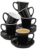 Cosumy Espressotassen 6er Set Schwarz mit Untertassen - Keramik - Hält Lange Warm - Geschenkbox -...
