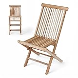 Spetebo Teak Holz Gartenstuhl Natur - 90 x 50 cm – Klappstuhl aus unbehandeltem Teakholz –...