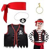 GEBETTER 4 Stück Kinder Piratenkostüm Zubehör Set Vintage Piraten Kostüm Accessoires Augenklappe...