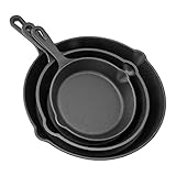 Fictory 3-teiliges Gusseisen-Bratpfannen-Set, antihaftbeschichtet, Mini-Eierpfannen mit langem...
