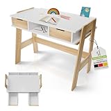 Juskys Kinderschreibtisch Fietje - Höhenverstellbarer Schreibtisch für Kinder, aus Holz, mit 2...