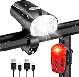 LED Fahrradlicht Set, STVZO Zugelassen Fahrradbeleuchtung Fahrradlampe Wasserdicht und USB-Aufladung...