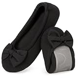 EverFoams Damen Gemütlich Leicht Frottee Baumwolle Memory Foam Ballerina Hausschuhe, Schwarz, 38/39...