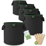 TTL Garden 5X 12L Pflanzsack aus Vlies Stoff - Stofftopf 5er Set 12 Liter Pflanztaschen 300 g/m²...