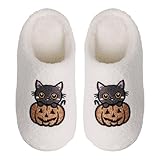 Snugeasy Halloween Hausschuhe Damen Herren, Halloween Kürbis Hausschuhe, Rutschfeste...