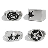 Cosswe 5 Stück Ringe Herren,Einstellbar Daumenring Herren Rock Ring,Goth Punk Hip-Hop Sternenstil...