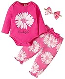 3-teiliges Set aus Strampler und Hose, langärmlig, für Mädchen, Himbeere, Sonnenblume, 12-18...