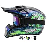 Integralhelm für Motocross, mit Schutzbrille, Handschuhen und Maske für Kinder, Jugendliche, Damen...