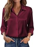 Zeagoo Damen Satin Bluse V-Ausschnitt Langarm Elegant Satinblusen Causal Oberteil Langarmshirt...
