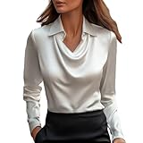 Damen Satin Bluse Seidenähnlich Button Down T-Shirt Langarm Design Business Casual Tops für Büro...