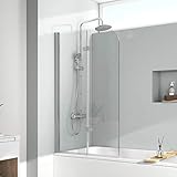 EMKE 110x140cm Duschtrennwand für Badewanne Duschwand für Badewanne Faltbar Faltwand...