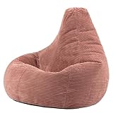 Icon Dalton Sitzsack Cord, Rosa, Gaming Sitzsack Erwachsene mit Füllung, Bean Bag, Cord Sessel,...
