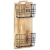 Wandmontierter Zeitschriftenständer mit 2 Körben, Massives Raues Mangoholz, Stilvoller...