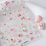 JMEOWIO 3D Nagelsticker Rosa Nail Art Sticker Selbstklebend Nagelaufkleber 5D Stereoskopisch Kuchen...