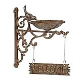 Relaxdays Vogeltränke Gusseisen, WELCOME Schild, Gartendeko, Wandmontage, Futterstelle,...