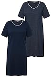 Ulla Popken Damen 2pcs, Bigshirts, Simple and dots Nachthemd, Nachtblau, 54-56