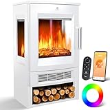 KESSER® Elektrokamin mit Heizung Panorama-Sichtfenster Heizlüfter 9 LED-Flammeneffekt Farbmodi...