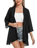 Irevial Damen Chiffon Kimono Cardigan 3/4 Arm Bikini Cover Up Leichte Strand Offene Front Jacke für...