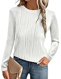 GLEENOD Langarmshirt Damen Rundhals Pullover Elegant Langarm Oberteile Stretch Wellenmuster Tshirts...