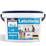 Plid® Latexfarbe Weiß matt 10L - Abwaschbare Farbe Innen für Küche & Badezimmer - Latexfarbe...