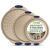 Nutrichef 3-teiliges Pizzablech Set Antihaftbeschichtet, gelochtes Backblech Rund mit...