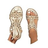 Sandalen Damen Sommer Leichte Sommerschuhe Damen Elegante Sandaletten Flache Strass Boho...