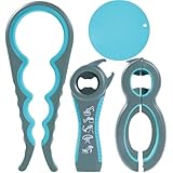 Glasöffner und Flaschenöffner mit Silikongriffpolster - 4Packs Gummi-Glasöffner für schwache...